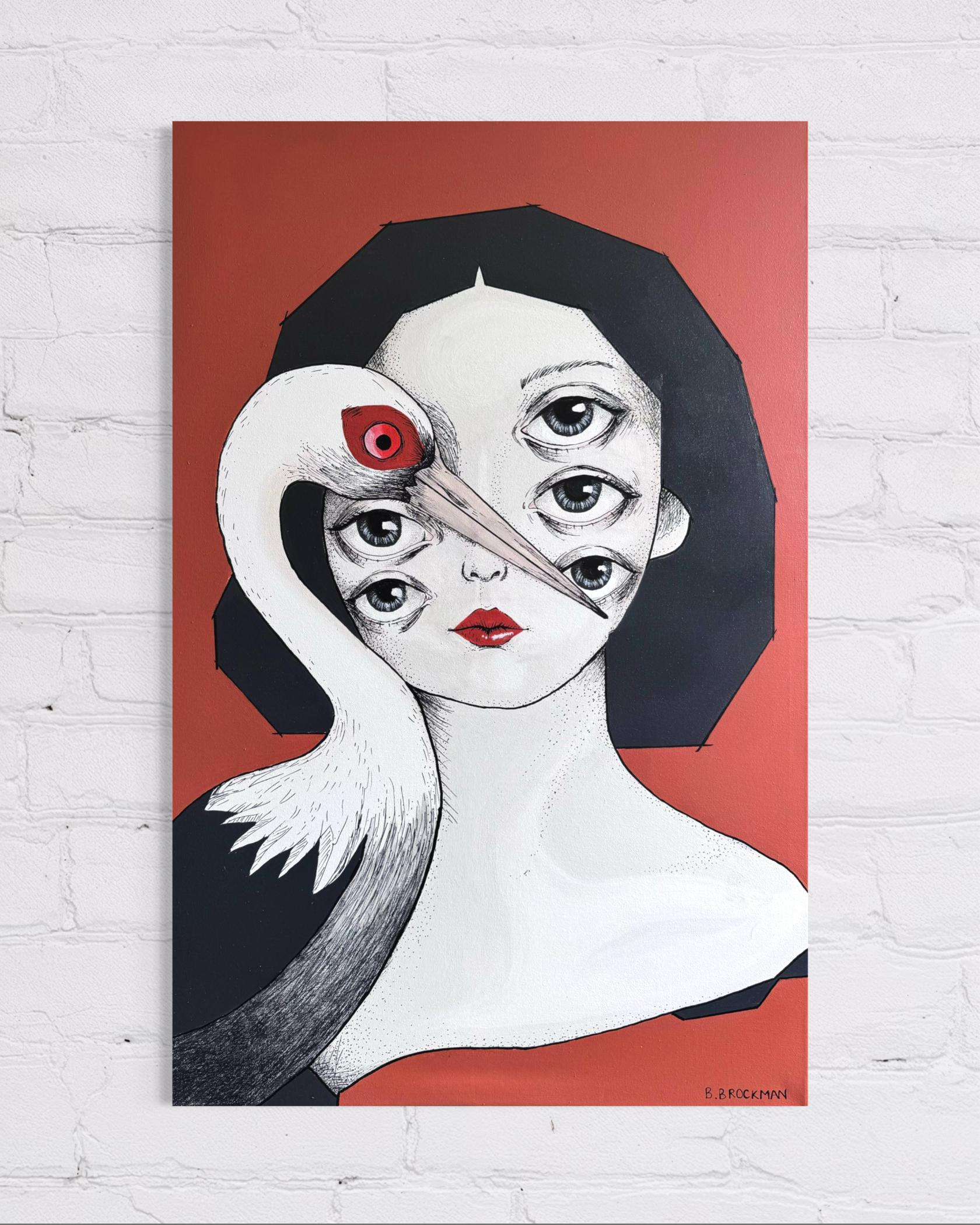 frida | surreal eyes portrait with crane rolled print